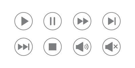 Play button icon. Media player control icon set. Vector illustration. on white background - obrazy, fototapety, plakaty
