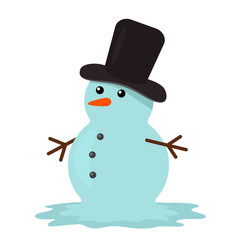 The snowman has melted. Hello Spring. spring thaw. flat vector illustration