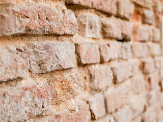 old brick wall closeup side view. Background of bricks. Background texture.