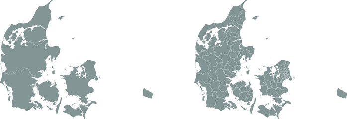 Denmark map, vector map of Denmark administrative regions, danish map - obrazy, fototapety, plakaty