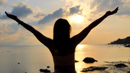 Serenity and yoga practicing at sunset