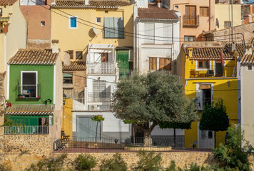 Colorful houses in seaside of Villajoyosa in Spain.