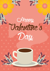 happy valentines day card with coffee cup