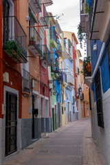Colorful houses in seaside of Villajoyosa in Spain.