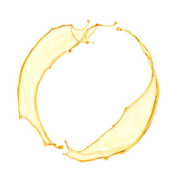 Oil Splash On A White Background. Juice. Oil In A Circle.