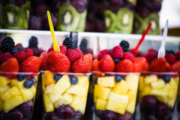 mix fresh fruits within the glass