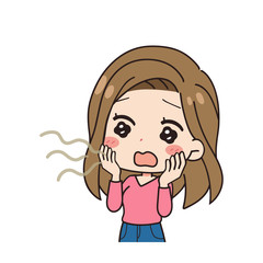 口臭に悩む女性の斜めイラスト　上半身