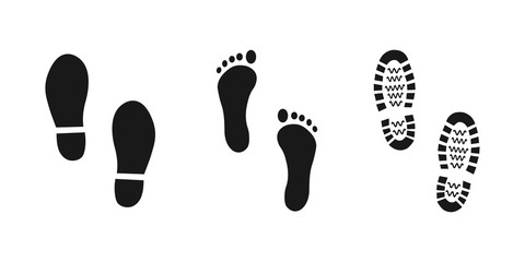 Shoe and bare foot print steps set. EPS 10