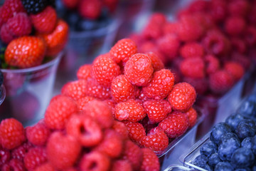 fresh berries close up - strawberries, blueberries, red berries, raspberry, black berries 