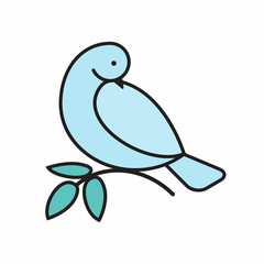 Gentle dove sitting at olive branch decorative element.