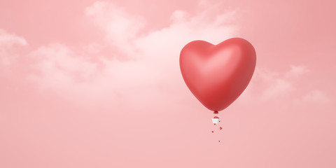Obraz na płótnie Canvas Love of red hot air balloons on pink sky background with valentine day festival concept. Romantic hearts for wedding decoration party style. 3D rendering.