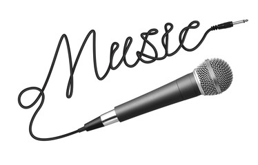 Music word made from cable and microphone