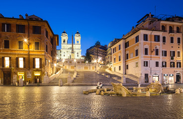 Fototapeta na wymiar Night view of Spanish Steps and Fontana della Barcaccia in Rome, Italy.