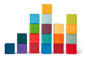 Multi color wooden toy block bricks stacks