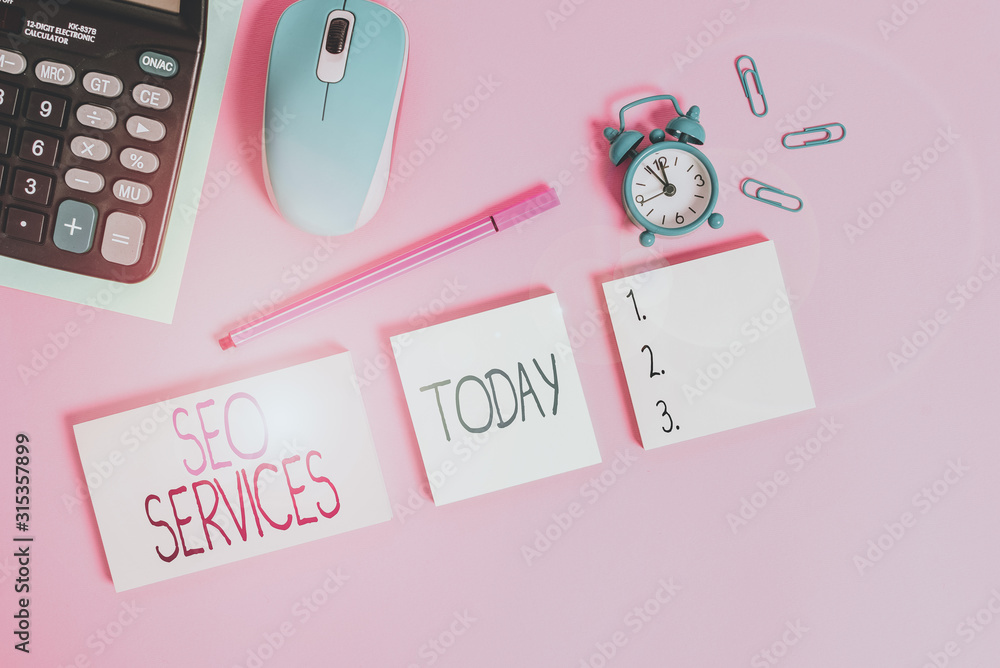 Poster conceptual hand writing showing seo services. concept meaning suite of techniques and procedures to 