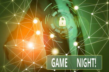 Writing note showing Game Night. Business concept for usually its called on adult play dates like...
