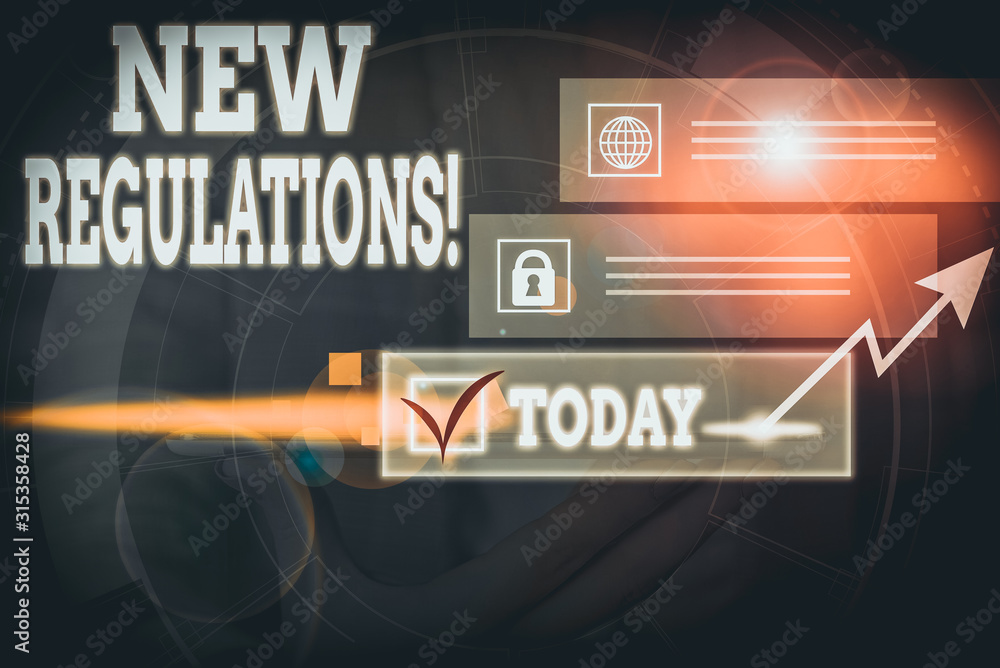 Poster handwriting text writing new regulations. conceptual photo rules made government order control somet