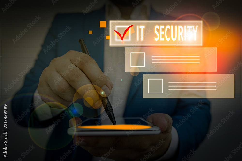 Poster writing note showing it security. business concept for protection of data or digital asset against u