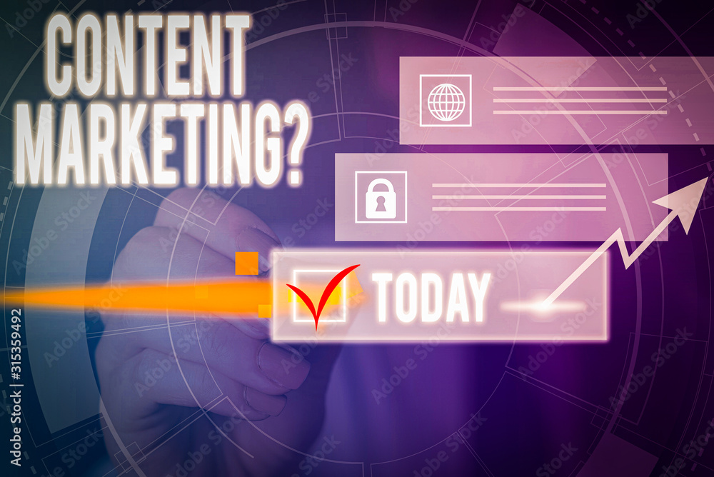 Aufkleber writing note showing content marketing question. business concept for involves creation and sharing 