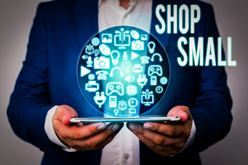 Writing note showing Shop Small. Business concept for nationwide movement that celebrates small...