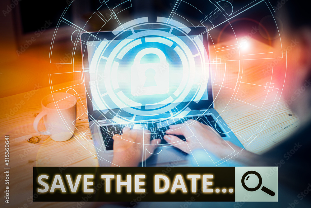 Poster writing note showing save the date. business concept for reserve the mentioned future wedding date o