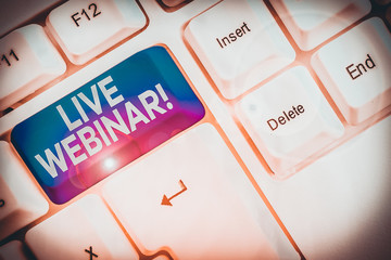 Word writing text Live Webinar. Business photo showcasing presentation lecture or seminar...