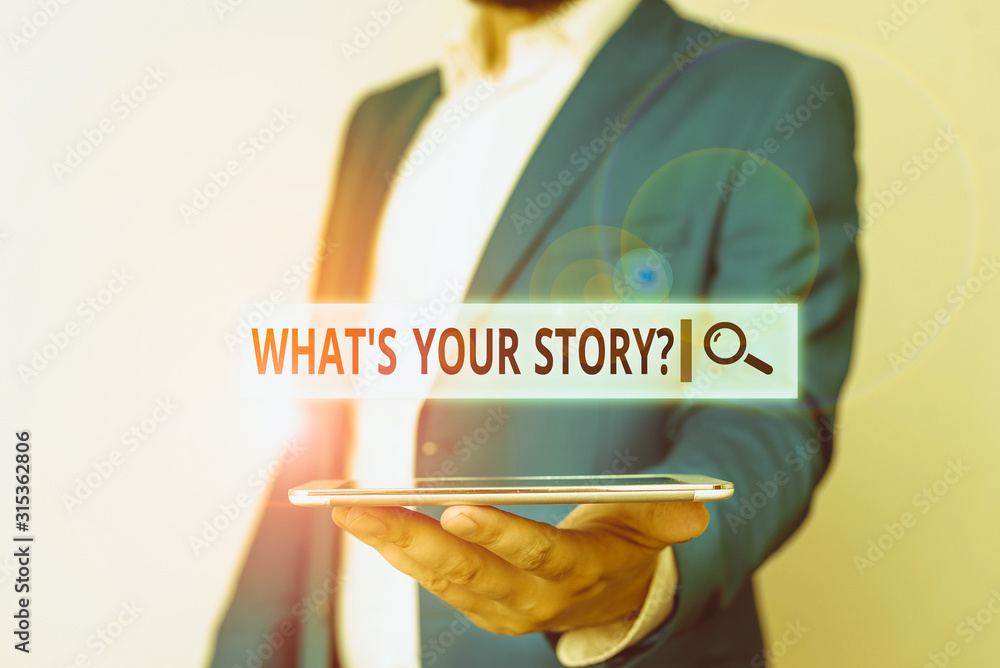 Aufkleber conceptual hand writing showing what s is your story question. concept meaning being asked by someon