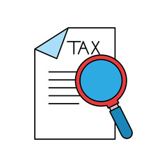 Tax document and lupe of financial accoounting form revenue finance government income taxation refound and paying theme Vector illustration