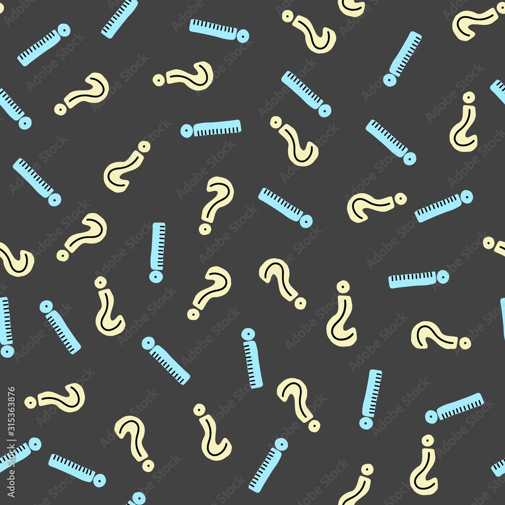 Fototapete seamless pattern with randomly scattered exclamation mark and question mark on a dark background. co