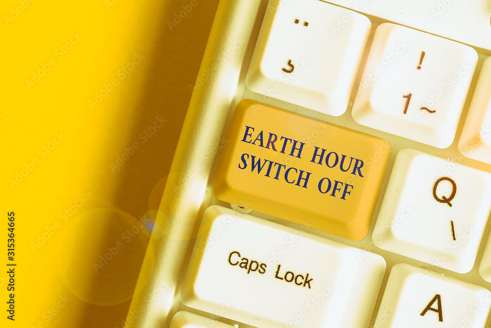 Aufkleber writing note showing earth hour switch off. business concept for the lights out event annual movemen