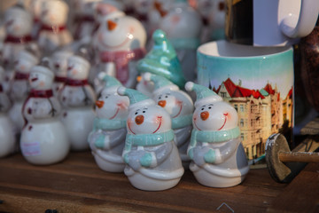 Snowman christmas decoration in souvenir shop