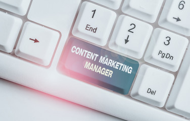Handwriting text Content Marketing Manager. Conceptual photo who is responsible for writing posts...