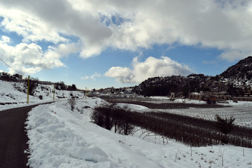landscape in Keserwen, Mount Lebanon, covered with snow
