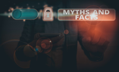 Text sign showing Myths And Facts. Business photo text Oppositive concept about modern and ancient...