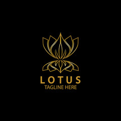 Golden lotus flower logo. Vector design template of lotus icon on dark background with golden effect for eco, beauty, spa, yoga, medical companies.