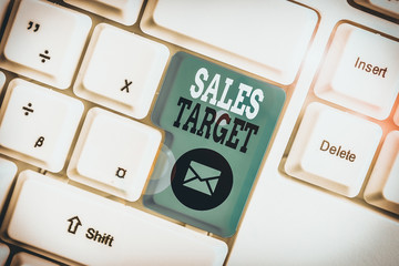 Conceptual hand writing showing Sales Target. Concept meaning specified amount of sales that a...