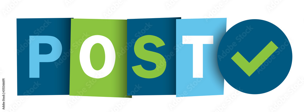 Poster post colorful vector typographic web button with tick symbol