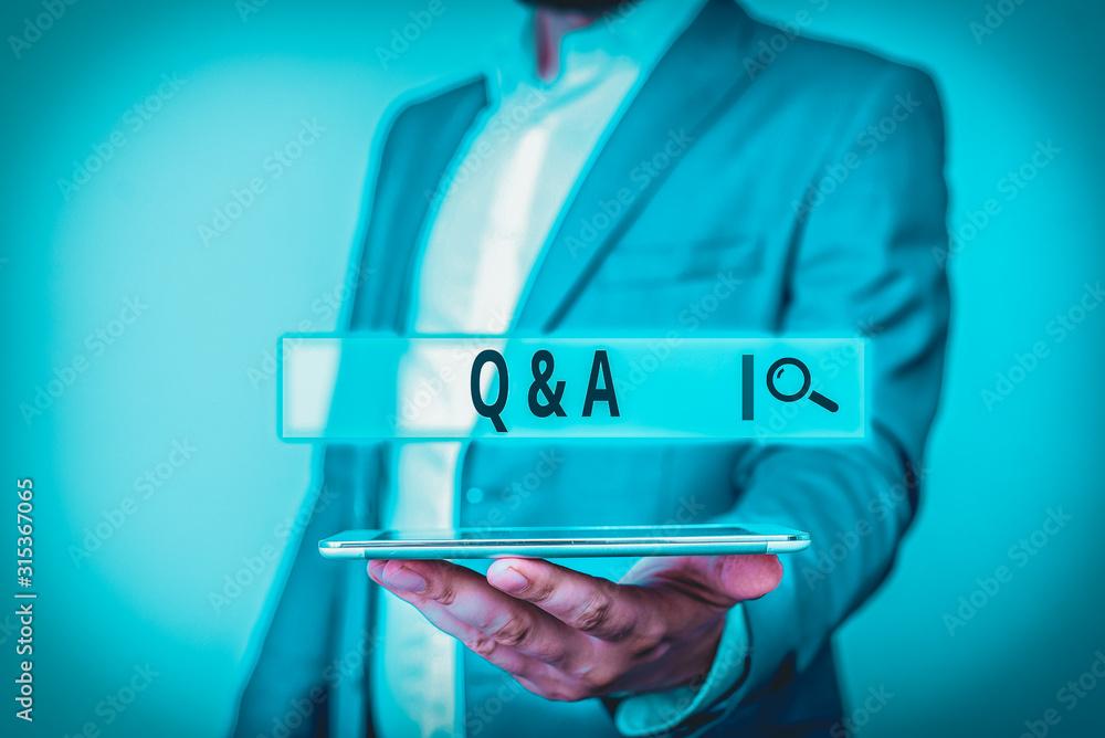Poster conceptual hand writing showing q and a. concept meaning defined as questions being asked and answer