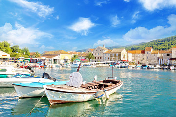 Fototapeta na wymiar Wooden Boats in Stari Grad, Hvar island in Croatia