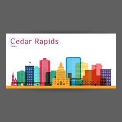 Cedar Rapids colorful architecture vector illustration, skyline city silhouette, skyscraper, flat design.