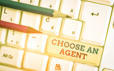 Writing note showing Choose An Agent. Business concept for Choose someone who chooses decisions on...