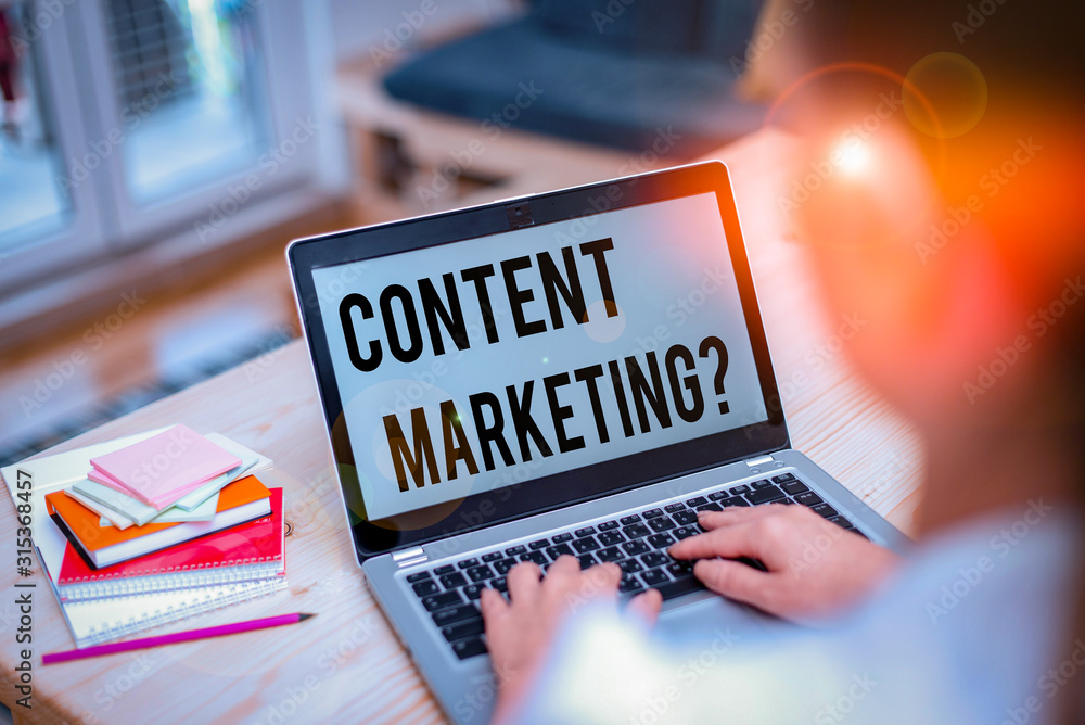 Poster text sign showing content marketing question. business photo showcasing involves creation and sharin