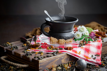 Tea in a cup on an old background