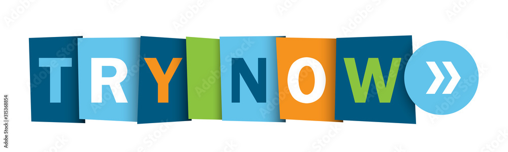Aufkleber try now colorful vector typographic web button with arrow symbol