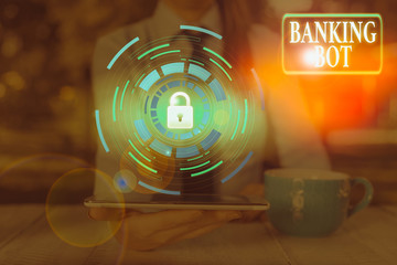 Word writing text Banking Bot. Business photo showcasing application that runs automated banking...