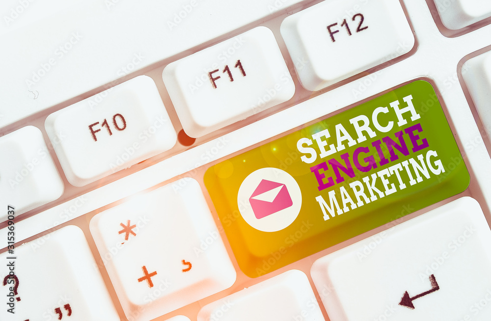 Aufkleber word writing text search engine marketing. business photo showcasing promote website visibility on s