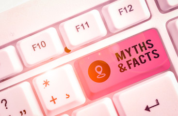 Writing note showing Myths And Facts. Business concept for usually traditional story of ostensibly...