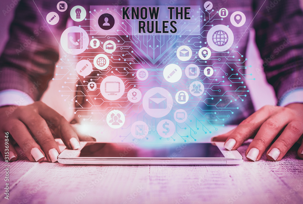Poster word writing text know the rules. business photo showcasing learn the accepted principle or instruct