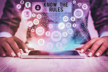 Word writing text Know The Rules. Business photo showcasing Learn the accepted principle or...