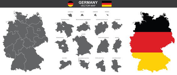 set of vector maps of Germany on white background
